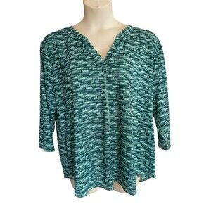 NEW LL Bean $55 Streamside Tee Green Print Plus Size 2X 3/4 Sleeve Athletic Top